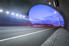 motion truck go through the tunnel